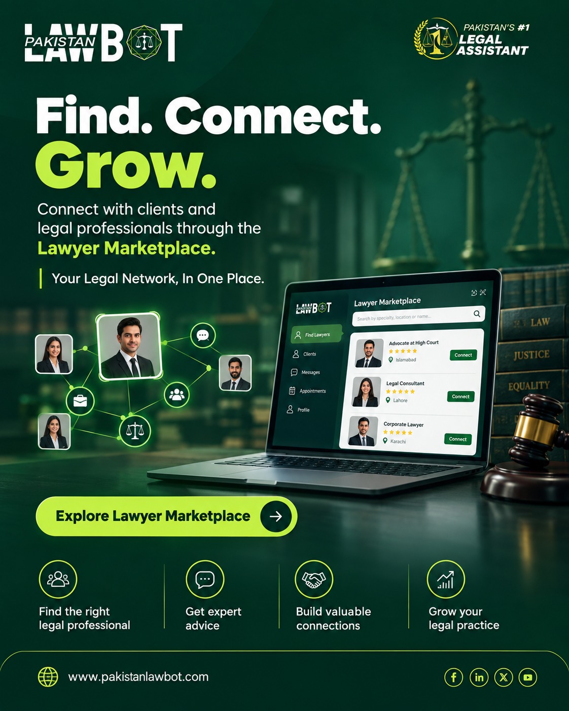 Pakistan Law Bot social creative for finding and connecting with lawyers