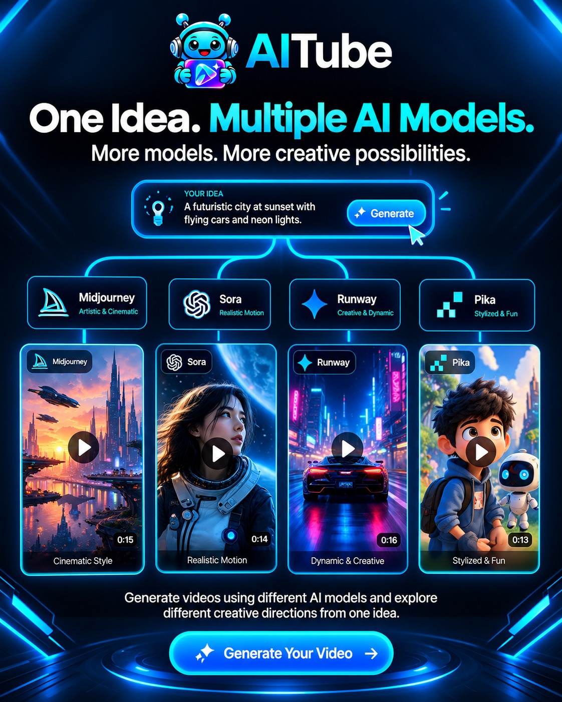 AITube social creative comparing multiple AI models in one platform