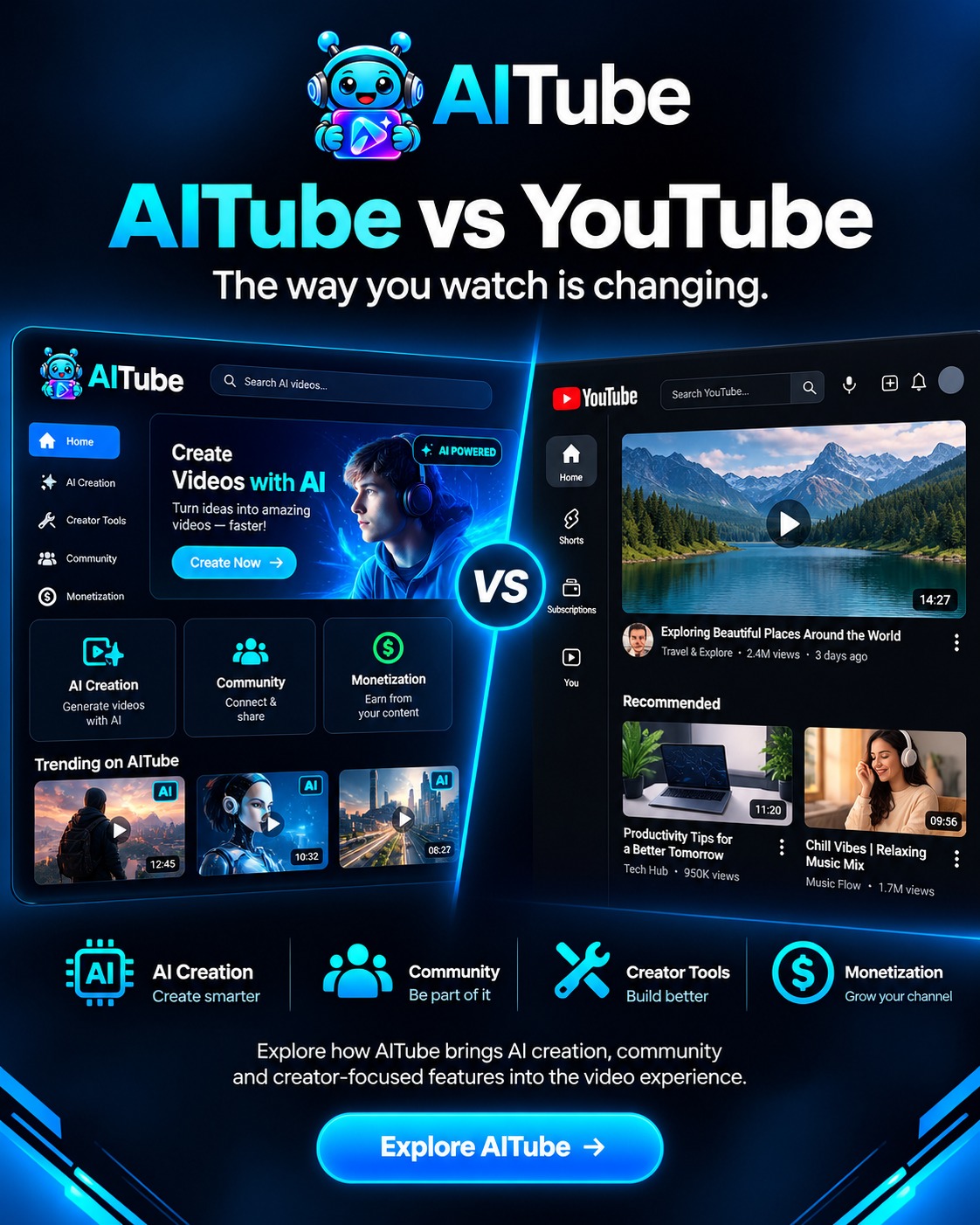 AITube social creative comparing AITube and YouTube